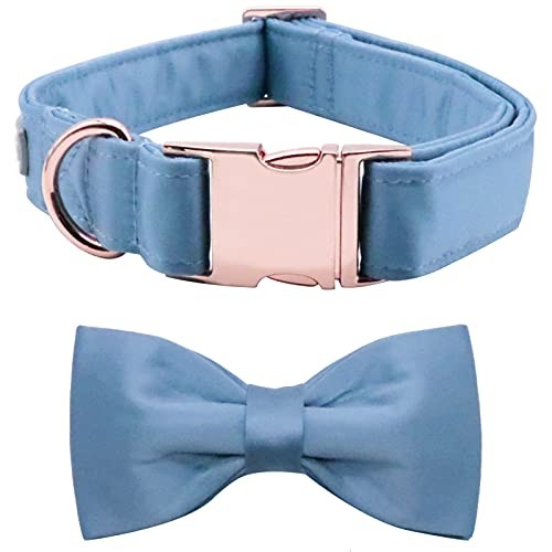 Silk Bowtie Dog Collar for Large Breed Dogs - Comfortable Blue X-Large Pet Collar