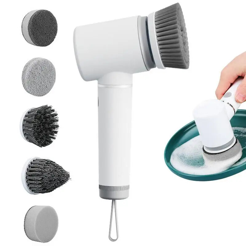 Electric Spin Scrubber Cleaner with 5 Replaceable Brush Heads For Bathroom Tub