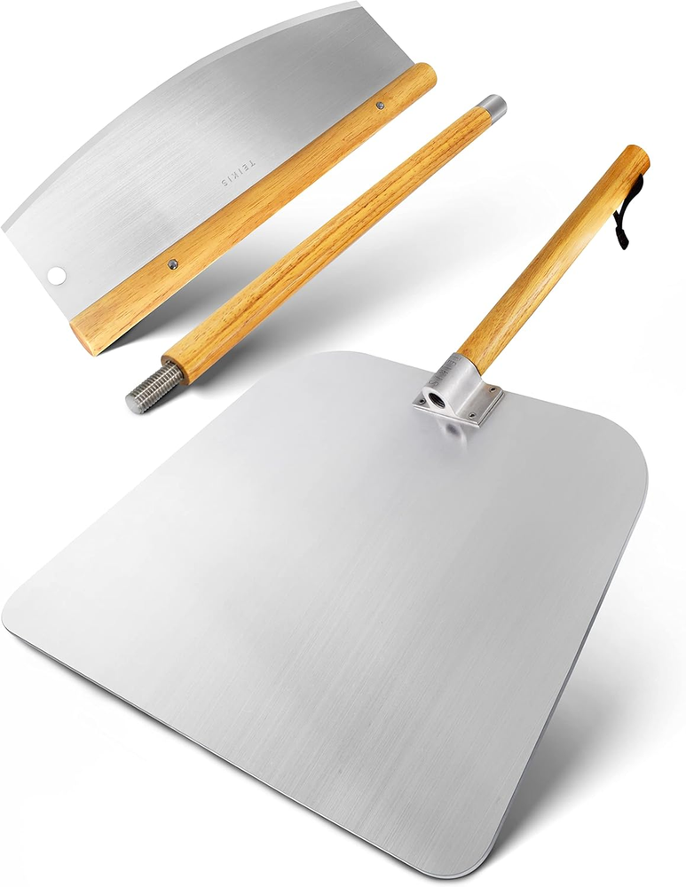 Rocking Pizza Cutter & 14-Inch Metal Peel Set with Sharp Slicer