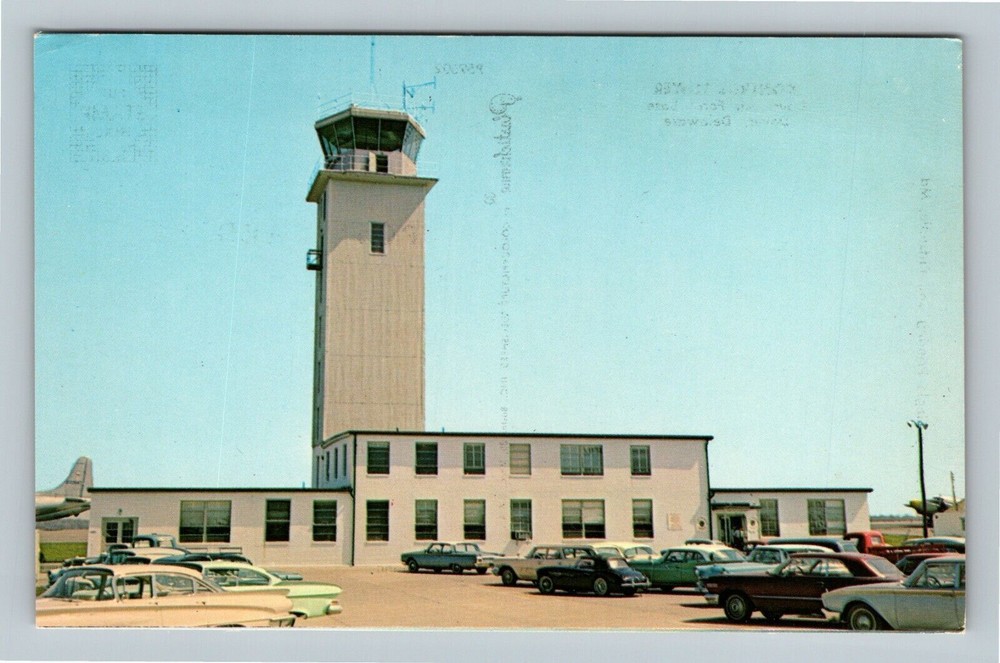 Dover Air Force Base Control Tower Planes Classic Cars Vintage Delaware Postcard