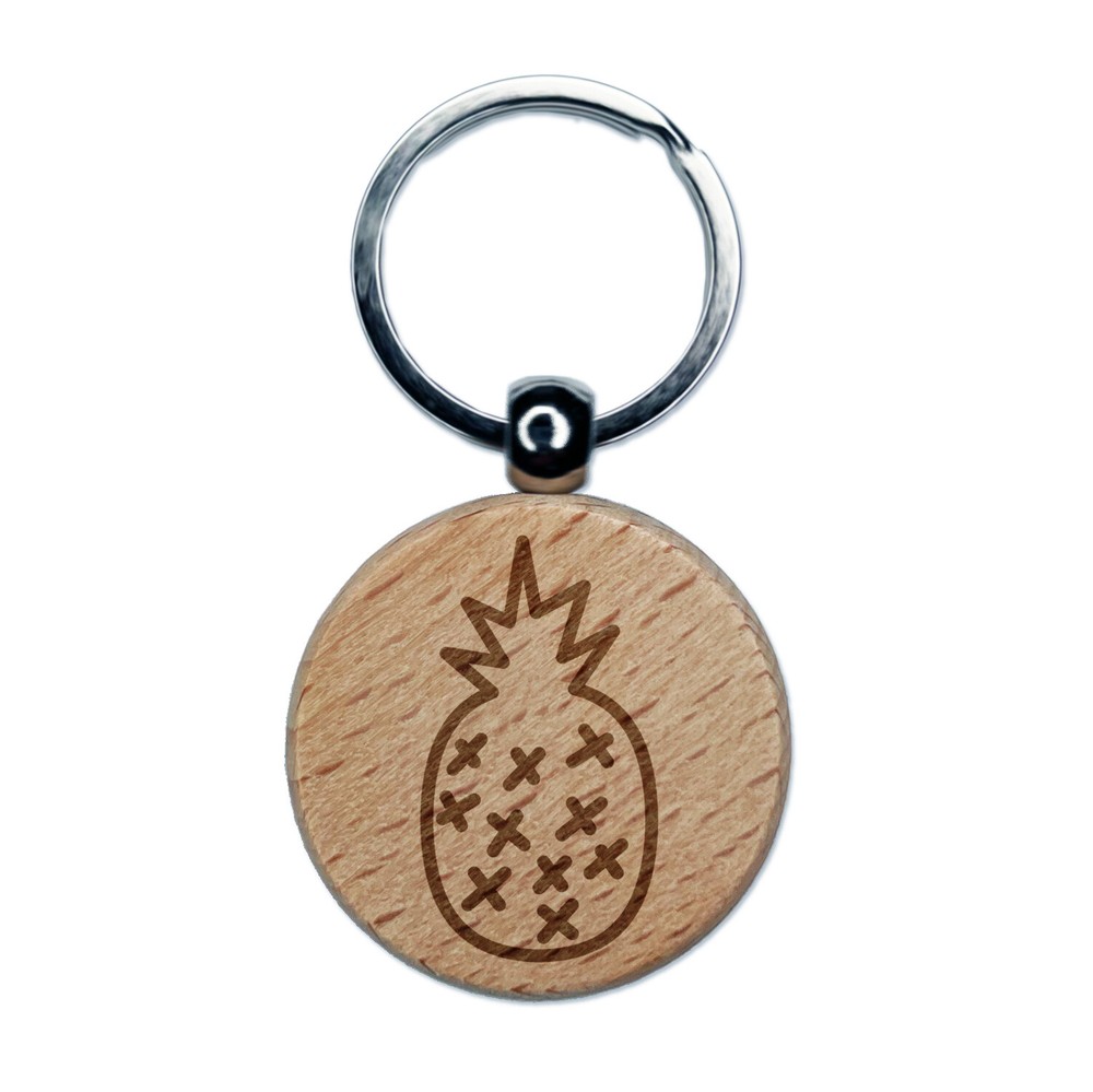 Pineapple Doodle Engraved Wood Round Keychain Tag Charm