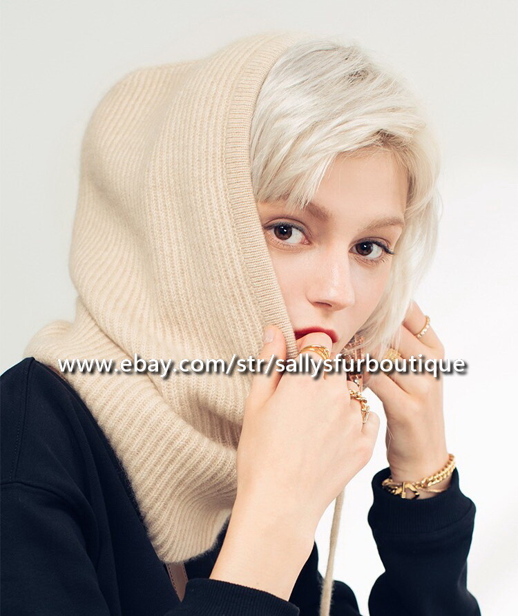 100% Pure Mongolian Cashmere Snood Neck Scarf Stripes Hat Soft Delicate Unisex