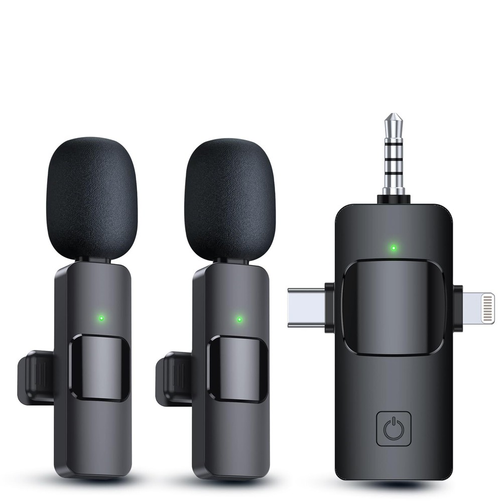 3 in 1 Wireless Lavalier Microphones for iPhone, iPad, Android, Camera, USB-C...