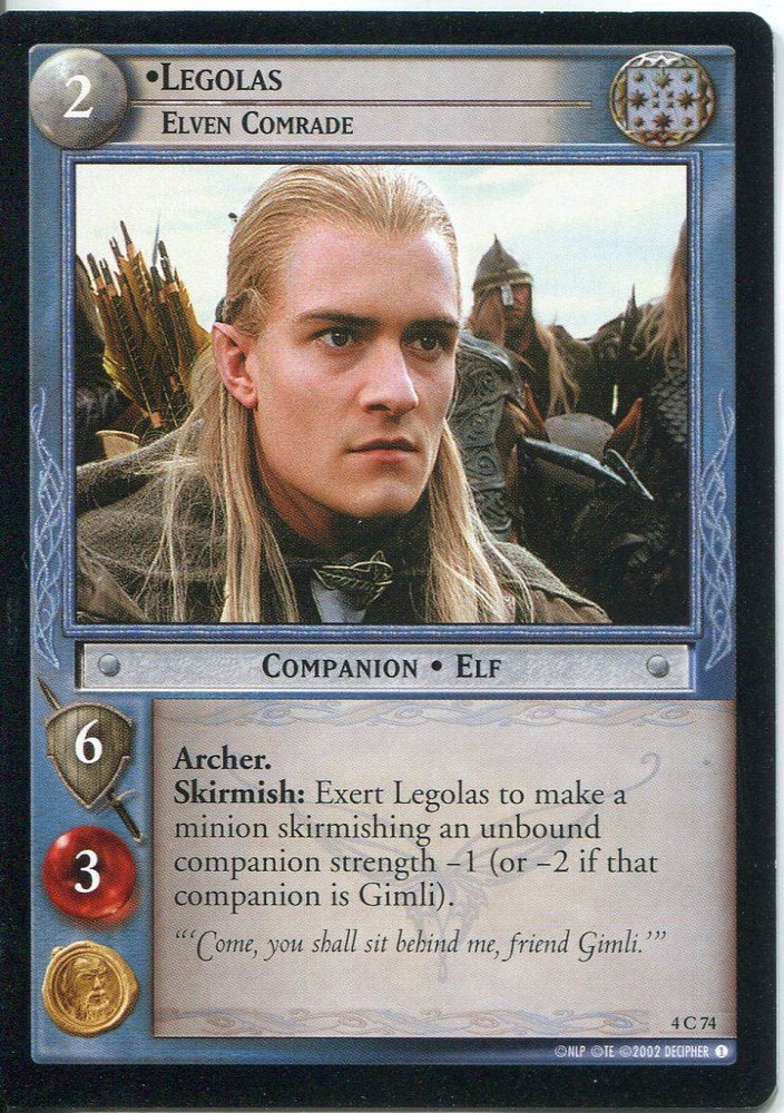 Lord Of The Rings CCG Card TTT 4.C74 Legolas, Elven Comrade