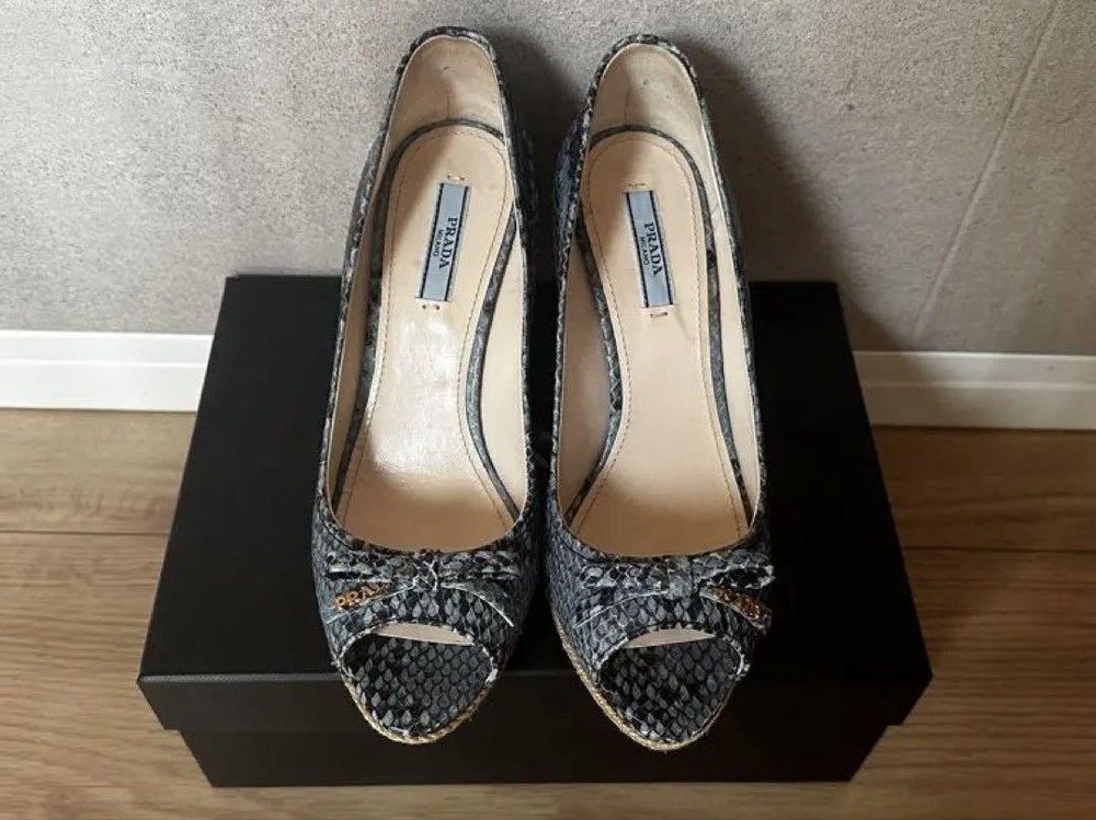 Prada Blue Open Toe Wedge Pumps 8cm Heel US 5 UK 3 Preowned