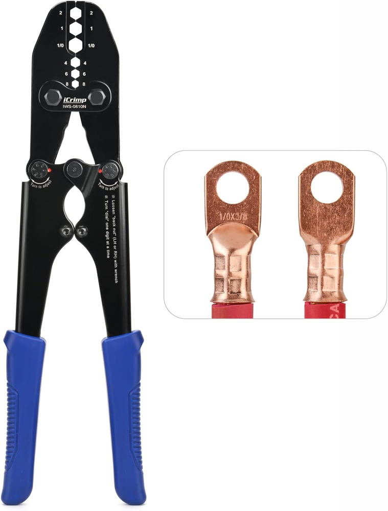 Icrimp IWS-0810N Battery Cable Terminal Lug Crimping Tool for 8,6,4,2,1,1/0 AWG
