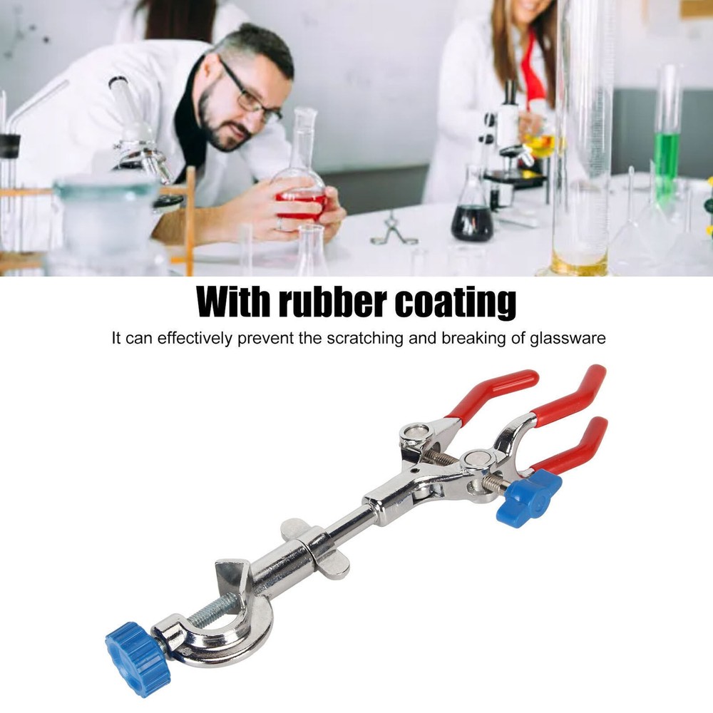 3 Prong Rubber Coated Lab Clamp with Pressure Adjustment for Flasks