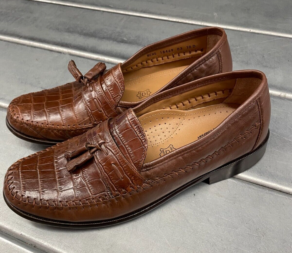 Florsheim Loafer Shoes Mens 10D Brown Leather Tassel Slip On Croc Print