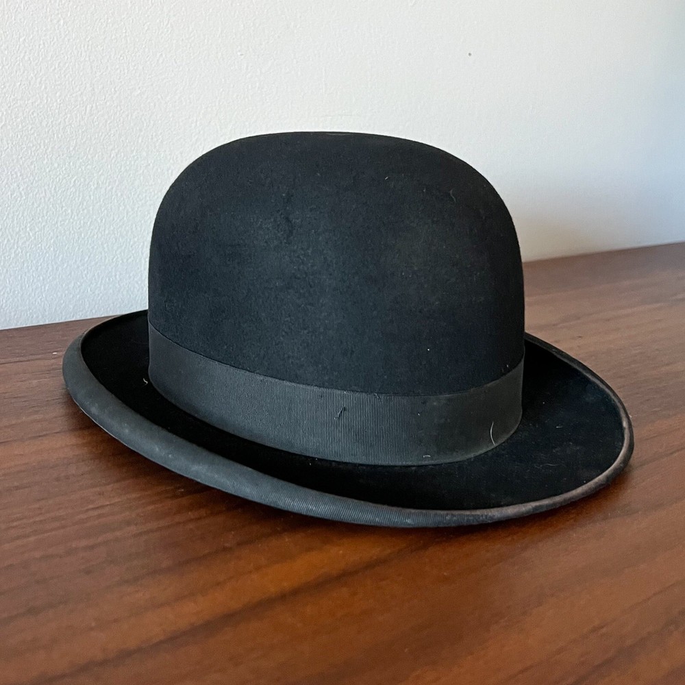 Vintage Stetson Felt Derby Bowler Hat with Black Leather Band and Box Size 7 1/4