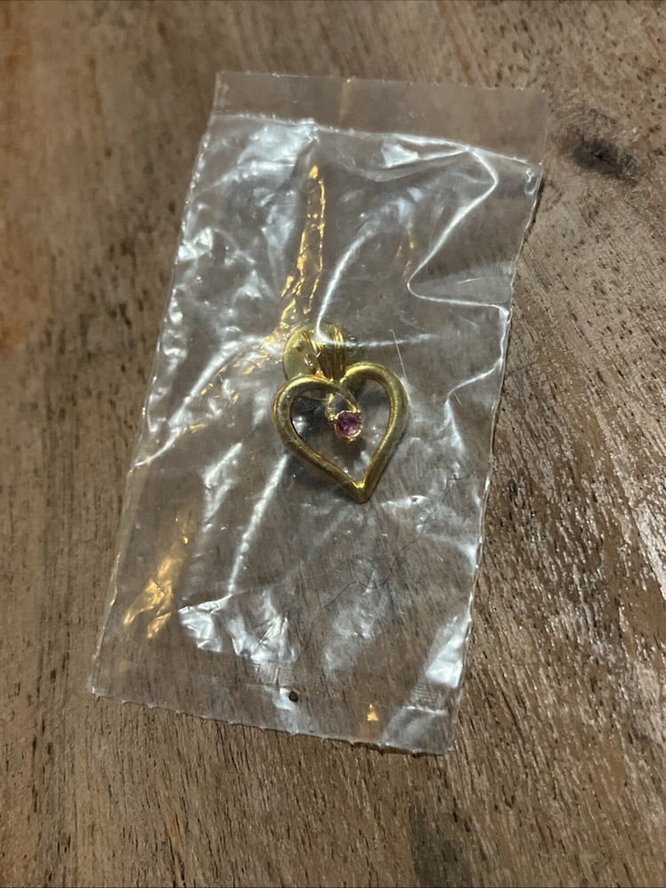 Gold Tone Heart Shaped Lapel Pin with Genuine Ruby Stone Harriet Carter USA
