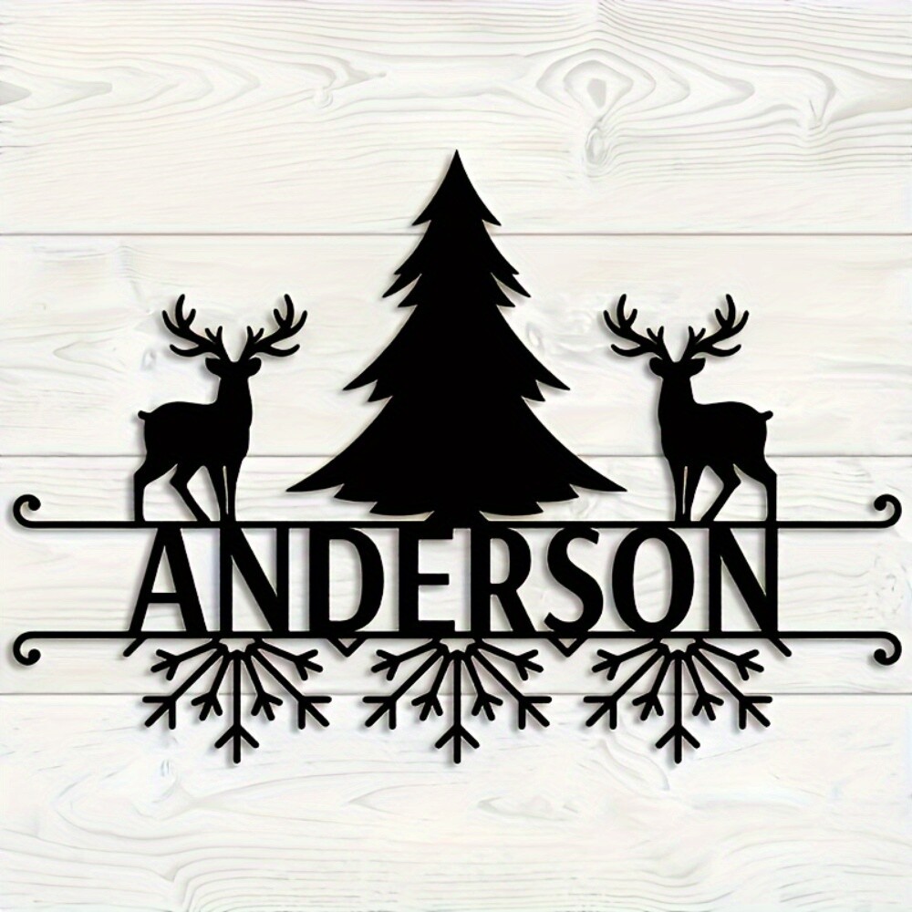 Customizable Art Deco Metal Wall Art with Deer & Tree Design