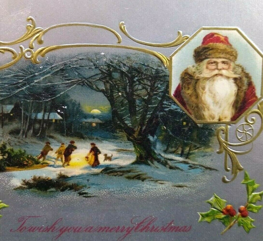 Christmas Postcard Winsch Back Old World Santa Claus South Hammond New York 1911
