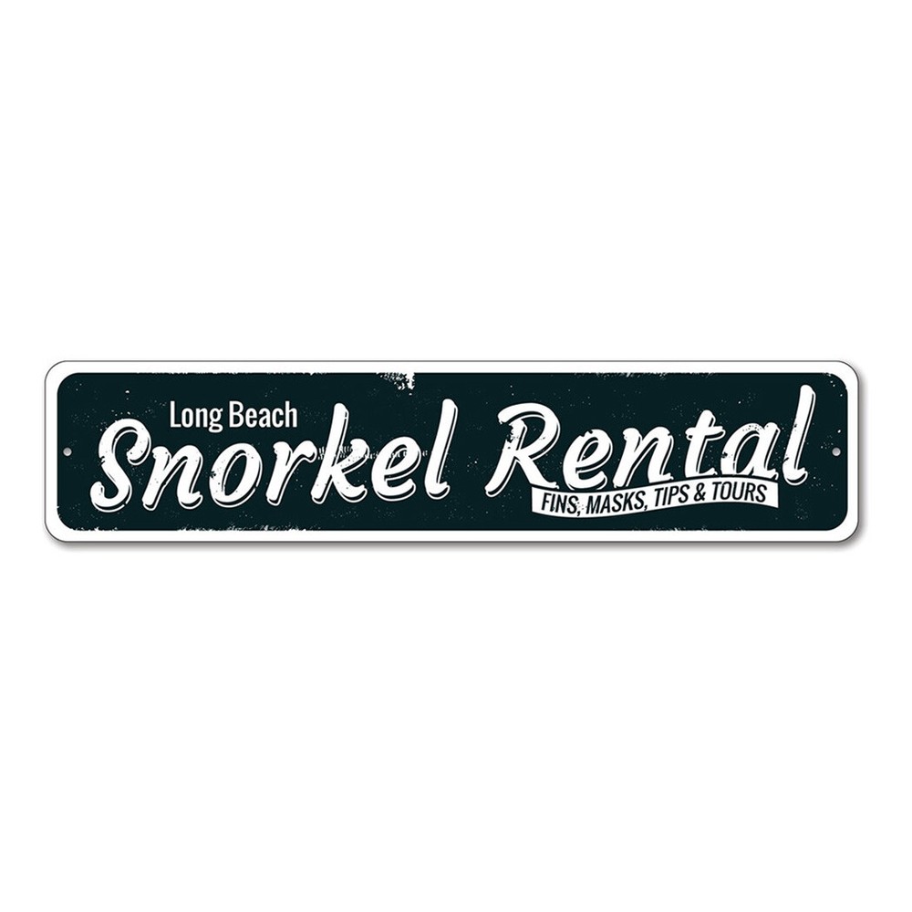 Snorkel Rental Sign, Personalized Fins Masks Tips & Tours Aluminum Metal Decor