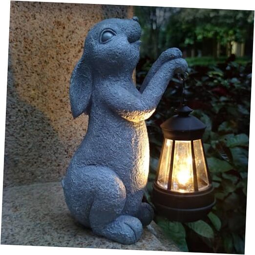 Rabbit Solar Garden Outdoor Statues,Resin Rabbit Figurine Decorations with