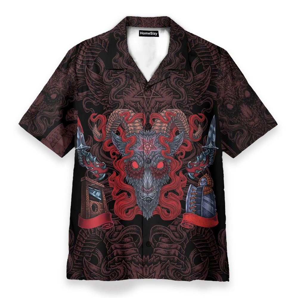Demon With Skull Pentagram Satanic   Hawaiian Shirt