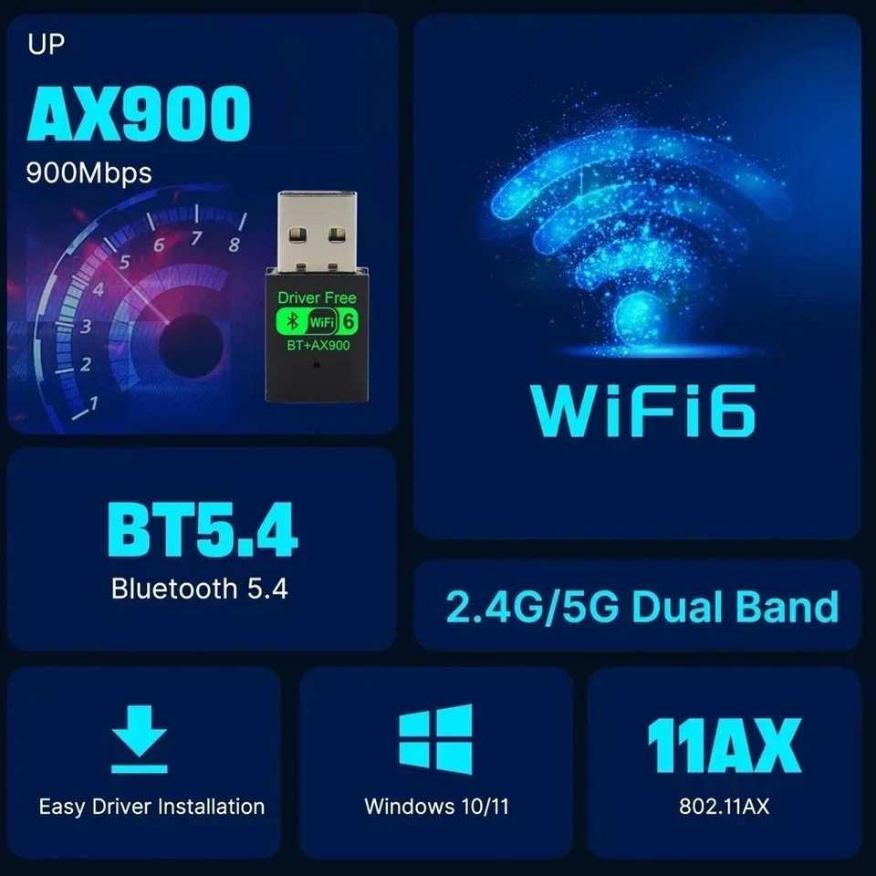 Ultra-Fast 900Mbps USB WiFi 6 Adapter for Dual Band