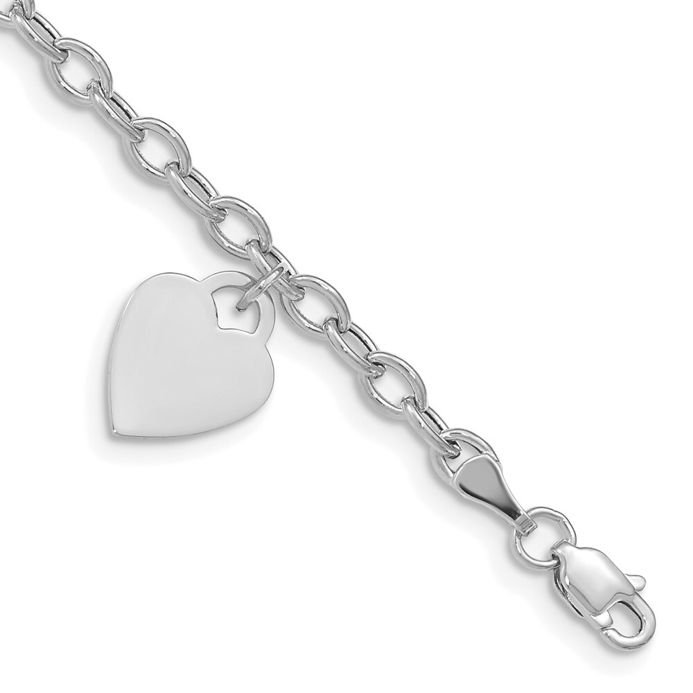 14k White Gold Dangle Heart Bracelet for Women 8.5