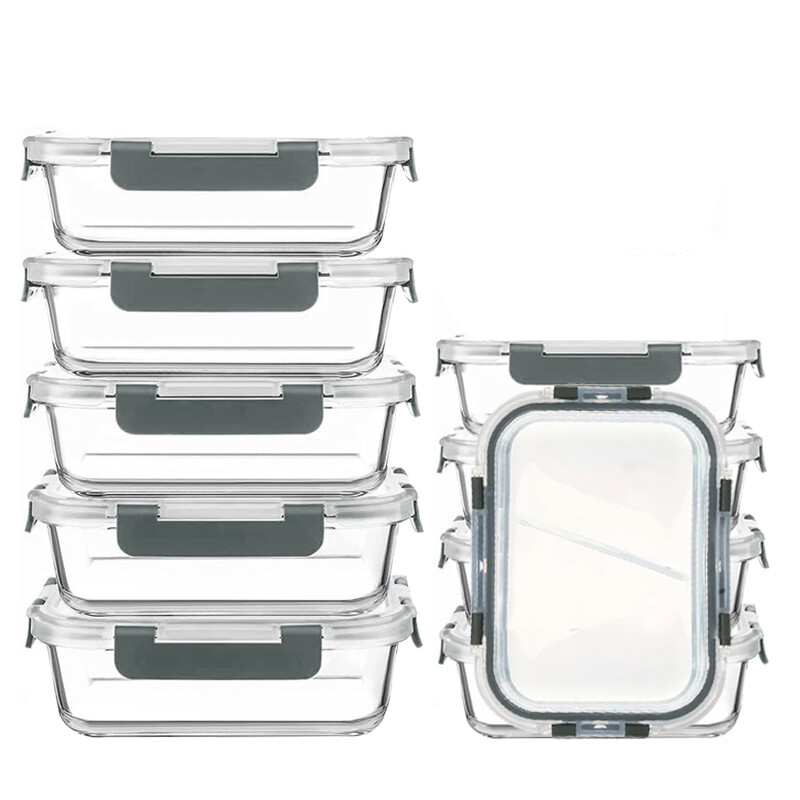 Airtight Grey Food Storage Containers Set of 20 Microwave Safe