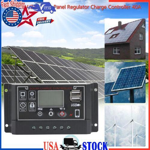 PWM 40A Solar Battery Regulator Charge Controller 12V 24V 4-Stage Dual USB