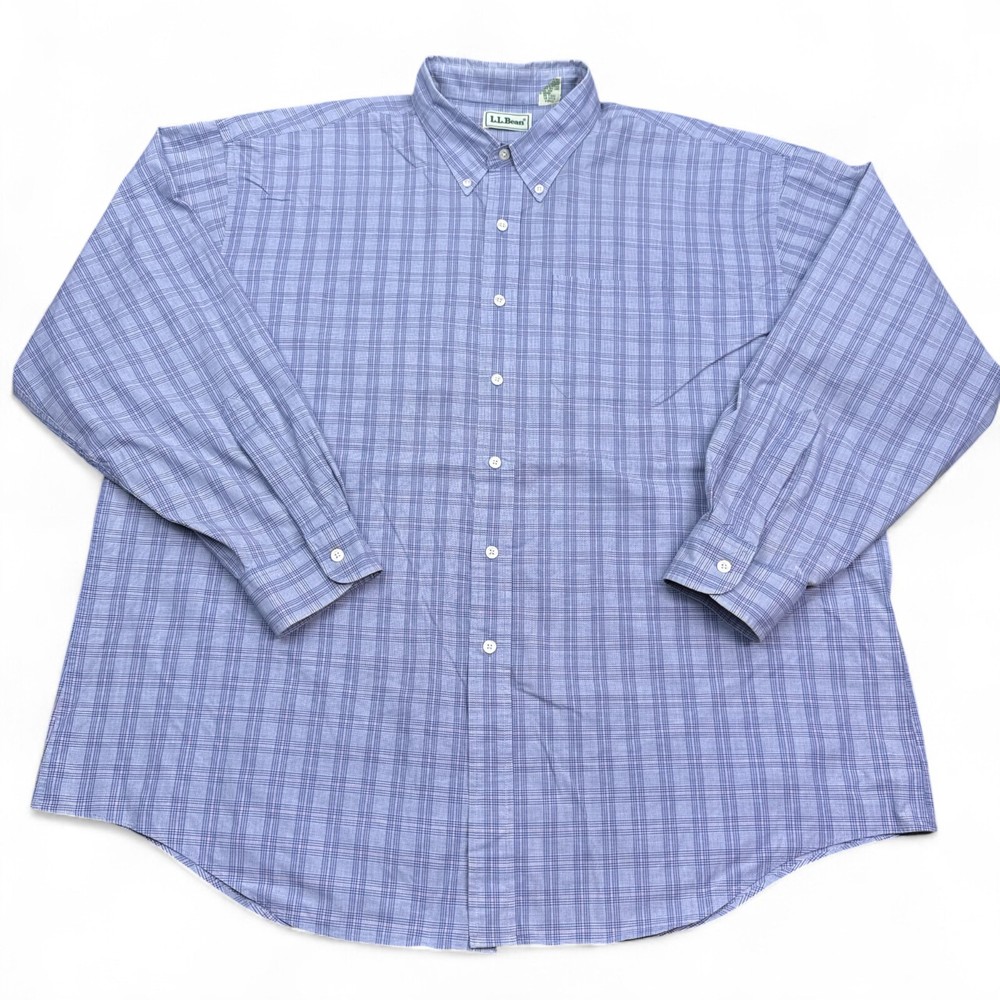 Vintage LL Bean Blue Check Plaid Button Down Shirt Men's 2XL XXL Casual