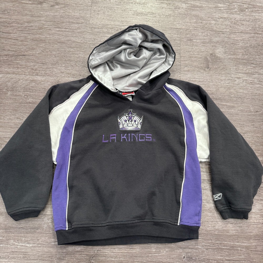 Vintage Reebok Los Angeles Kings Hoodie NHL Youth Large (7) Black Purple White