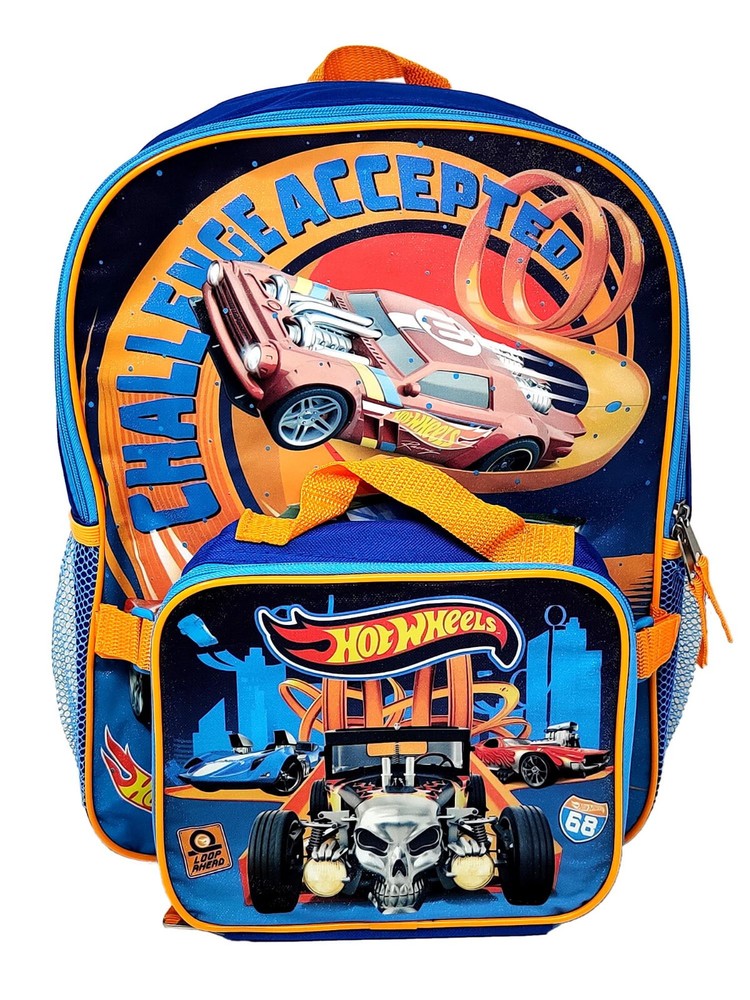 Large Backpack - Hot Wheel - w/Lunch Bag Orange 16