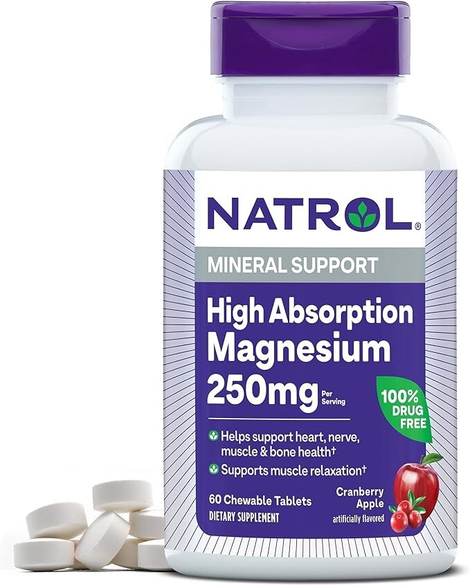 Natrol High Absorption Magnesium Chew Tablets, 60 Count (Pack of 1), Purple