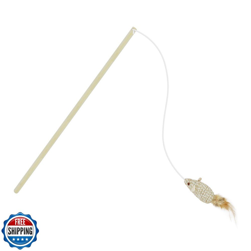 TTcat Natural Wood Cat Wand Toy with Feather for Indoor Play