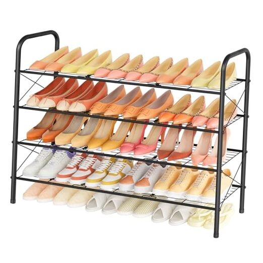 4-Tier Black Mesh Shoe Rack for Entryway Storage