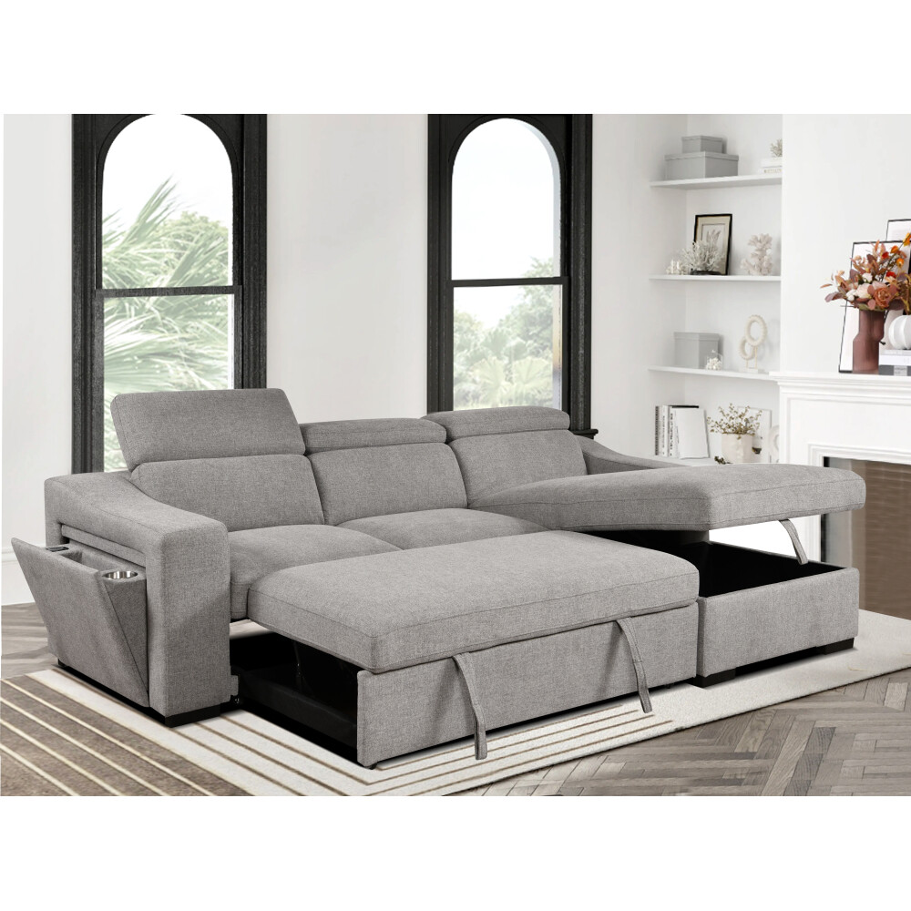 103in Convertible L-Shaped Sectional Sofa with Pull-Out Bed and Storage Chaise