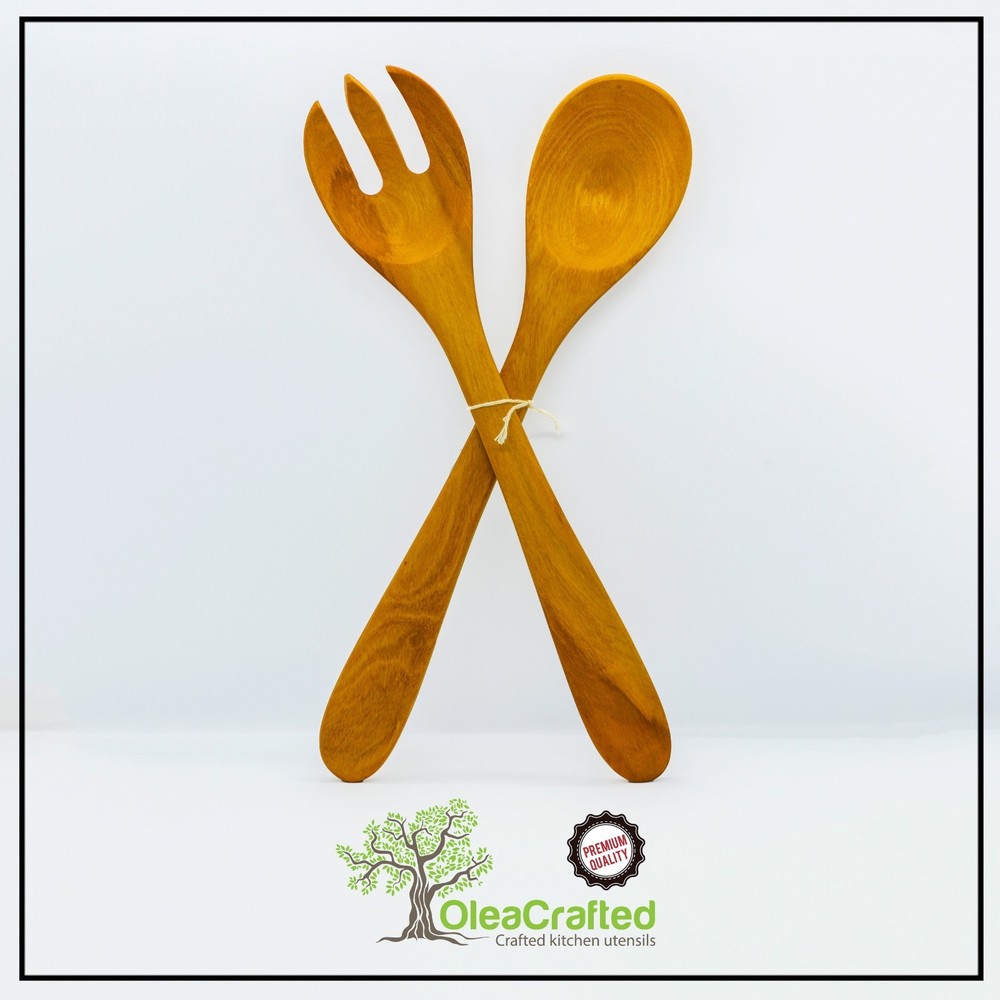 Personalized Olive Wood Spork Spoon Set with Free Name or Logo-image