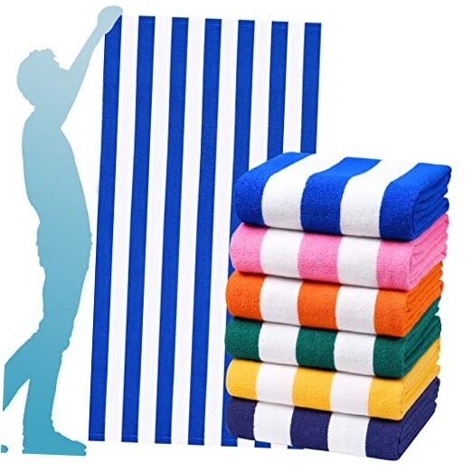 6-Pack Oversized 72x40 Inch Multicolor Striped Beach Towels