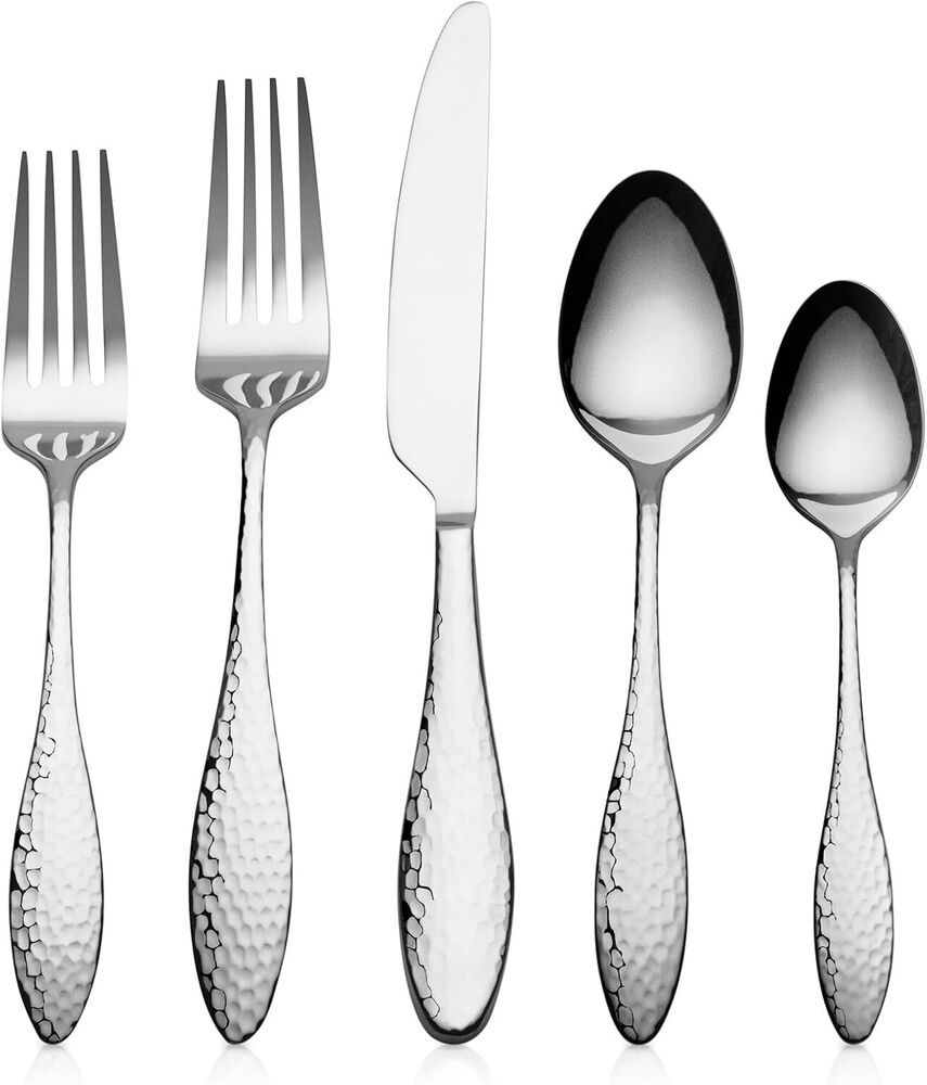 Hammered Flatware Set  Heavy Duty Stain Emma 40-Piece 18/10 Silverware Set