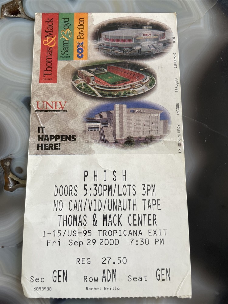 Phish Las Vegas Ticket Stub 9/29/2000 Thomas & Mack Center Used Stub