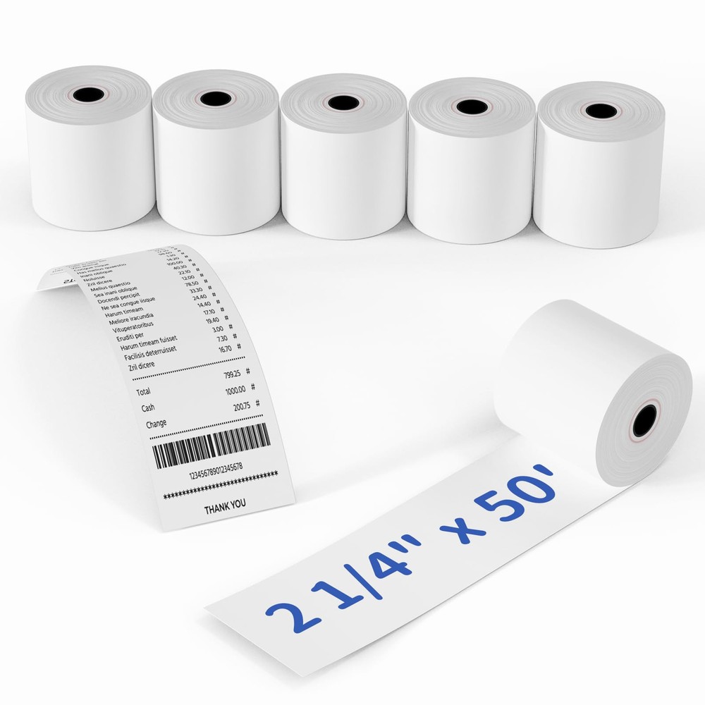 5 Rolls BPA-Free 58mm x 50' Thermal Receipt Paper for POS Printers
