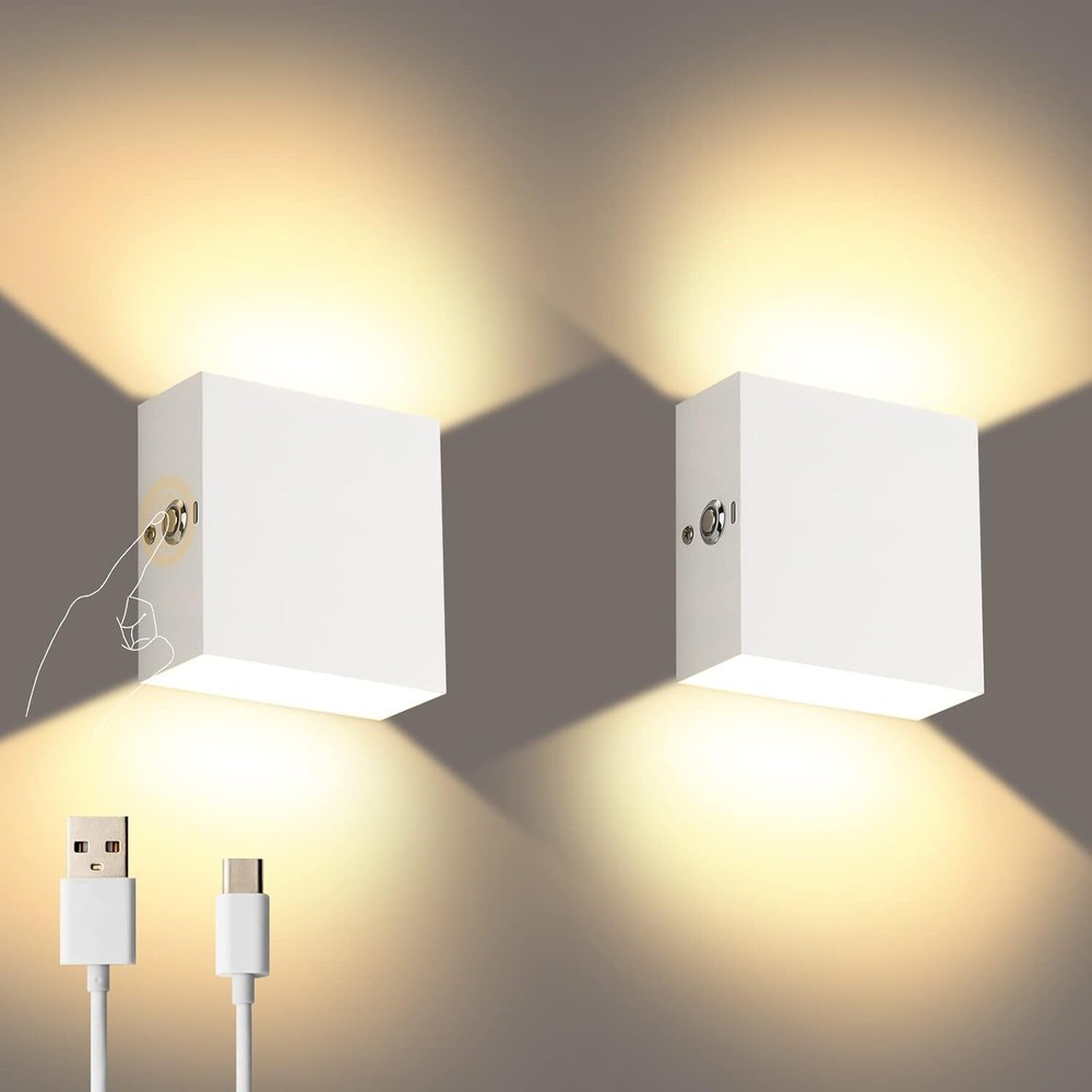 Touch Control LED Battery-Powered Dimmable Wall Sconce Set for Indoor Spaces