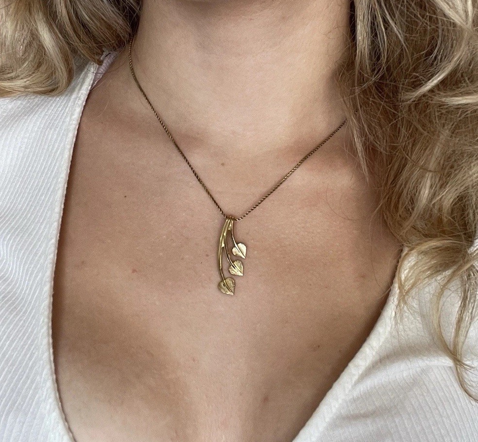 christian dior gold plated snake chain plant necklace