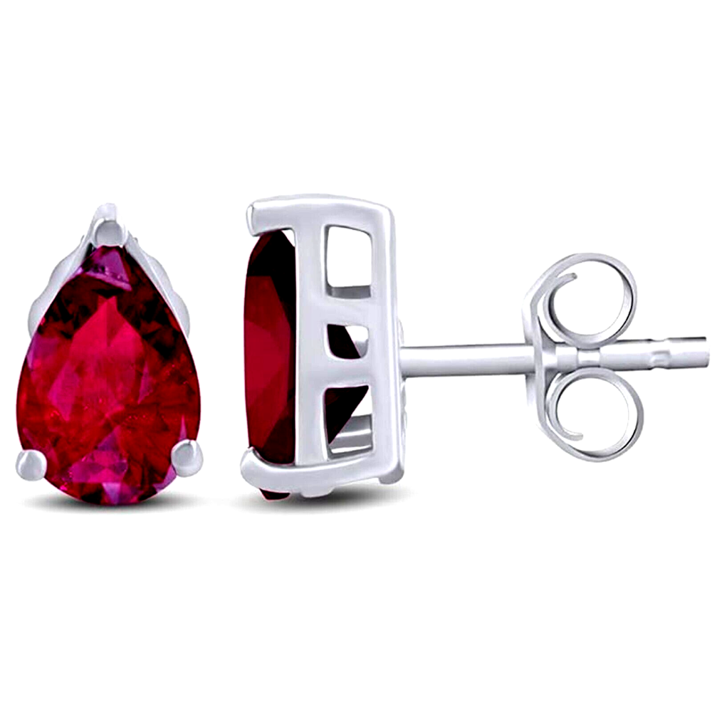 2 ct. Ruby Pear Shape Basket Stud Earrings Solid Sterling Silver