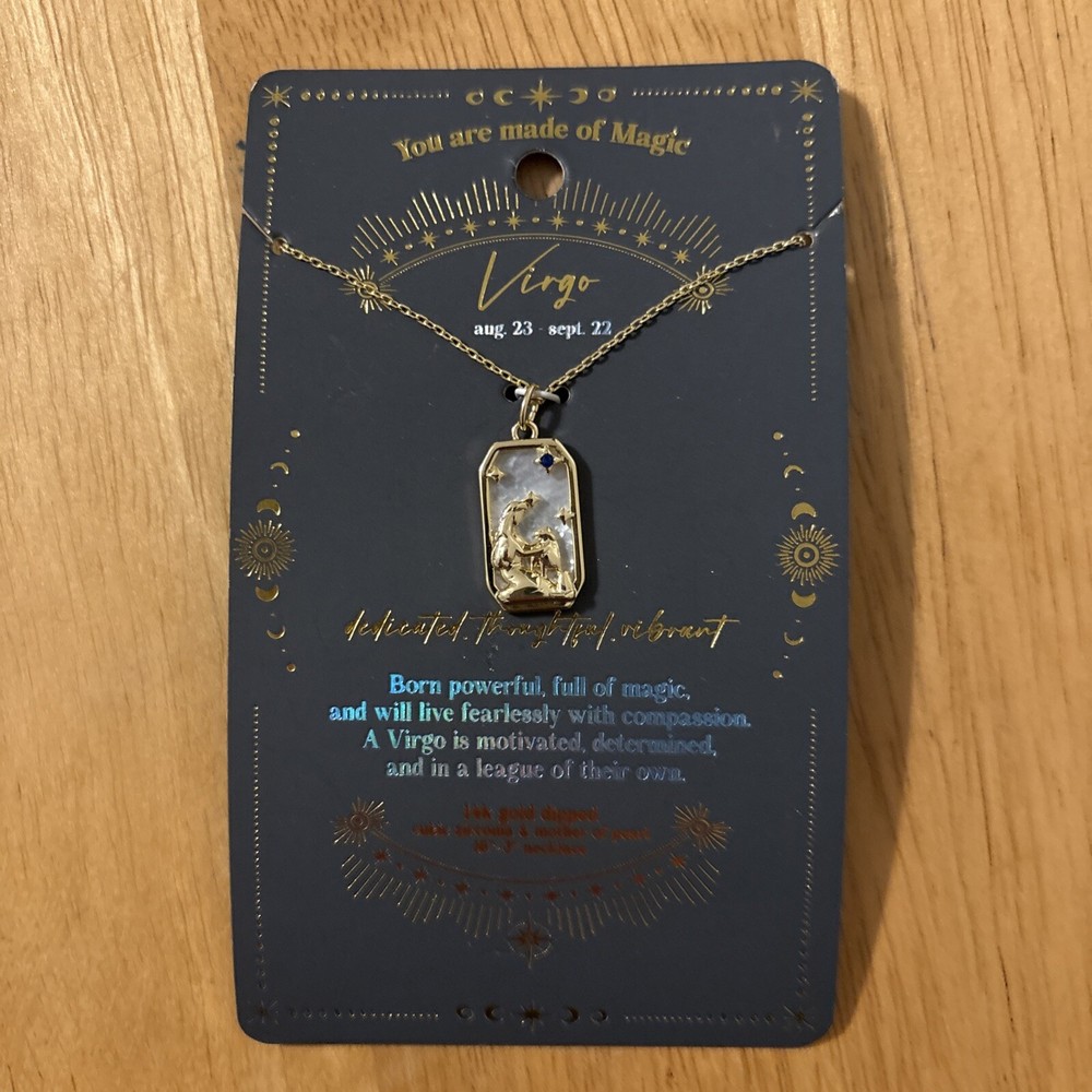 14k Gold Dipped Virgo Magic Necklace with Cubic Zirconia 16 Inch Chain