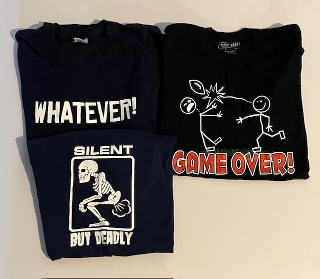 Set of 3 Men's T-Shirts- Humor- Size Large-Silent But Deadly-Whatever- Game Over