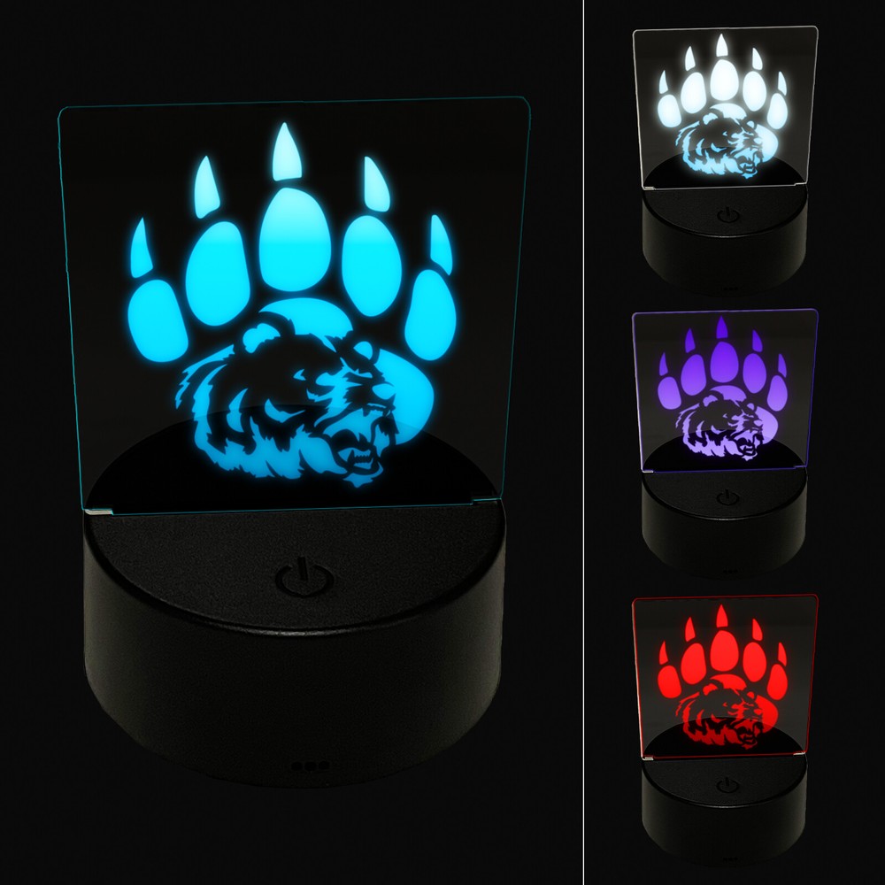 Grizzly Bear 3D Illusion LED Night Light with Claw Paw Design
