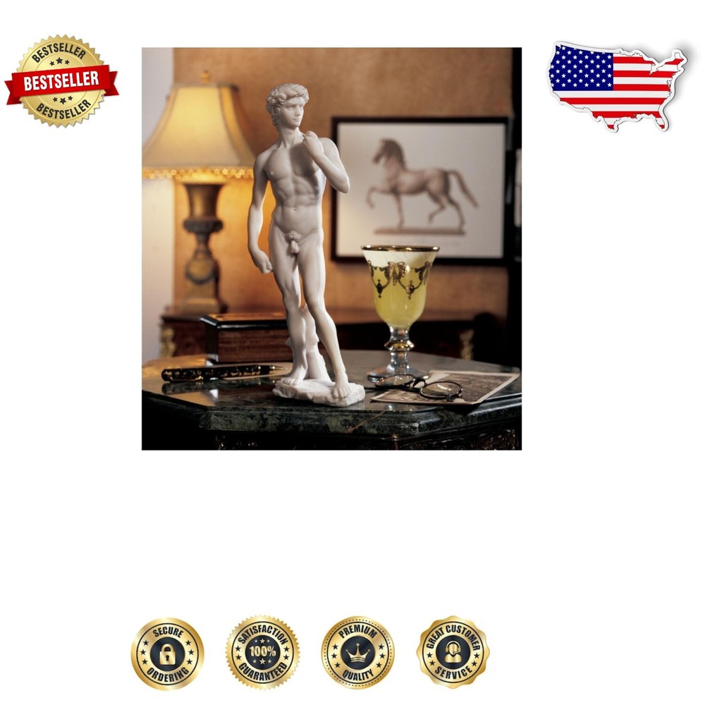 Captivating 12” Michelangelo David Sculpture - Timeless White Marble Finish