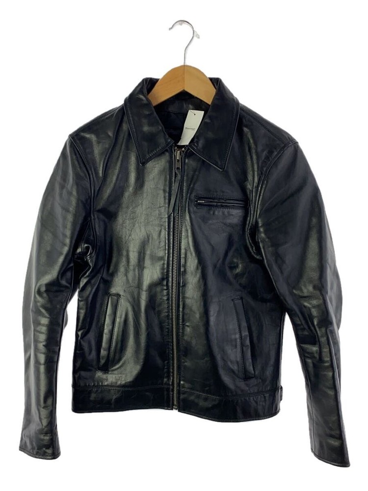 Liugoo Genuine Cowhide Leather Jacket Blouson Black Plain Style 1296