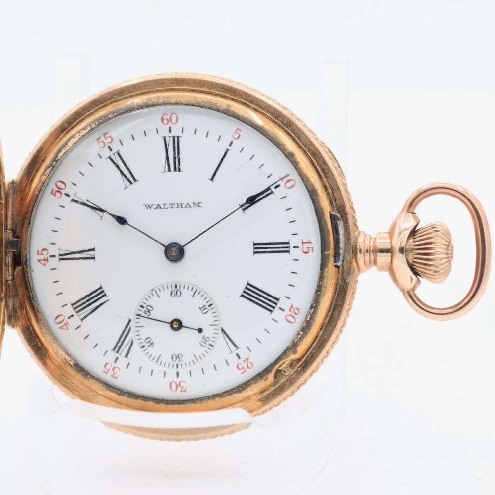 Antique 6s Waltham Fancy Star Pattern 15J Hunter Pocket Watch Seaside 10k GF