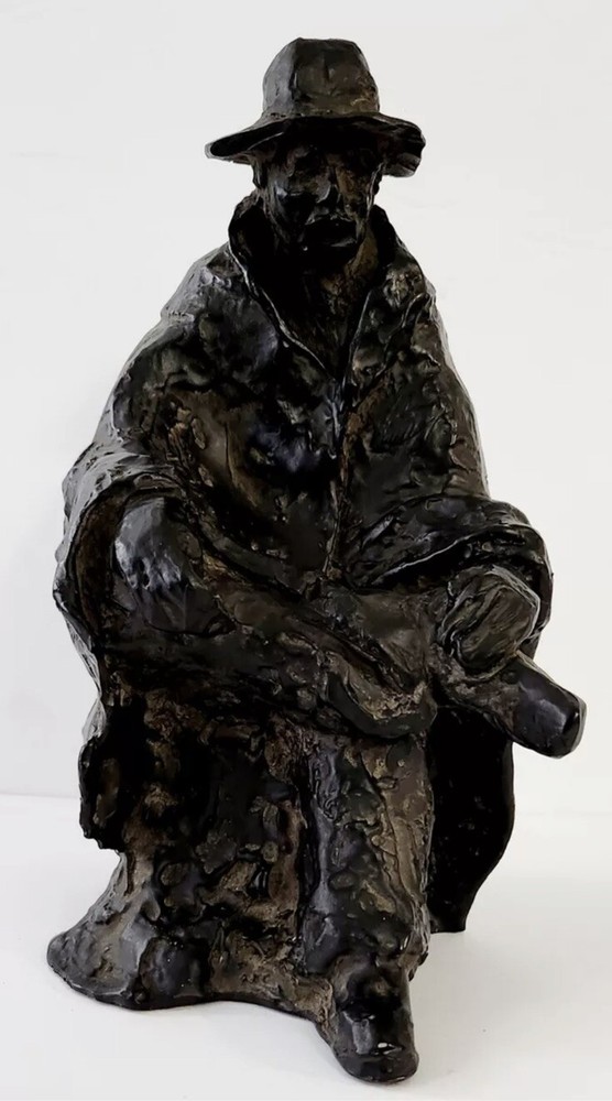 Santino Petronzio Signed Sculpture Sitting Man Statue Vintage w/ Patina 5 Lbs.