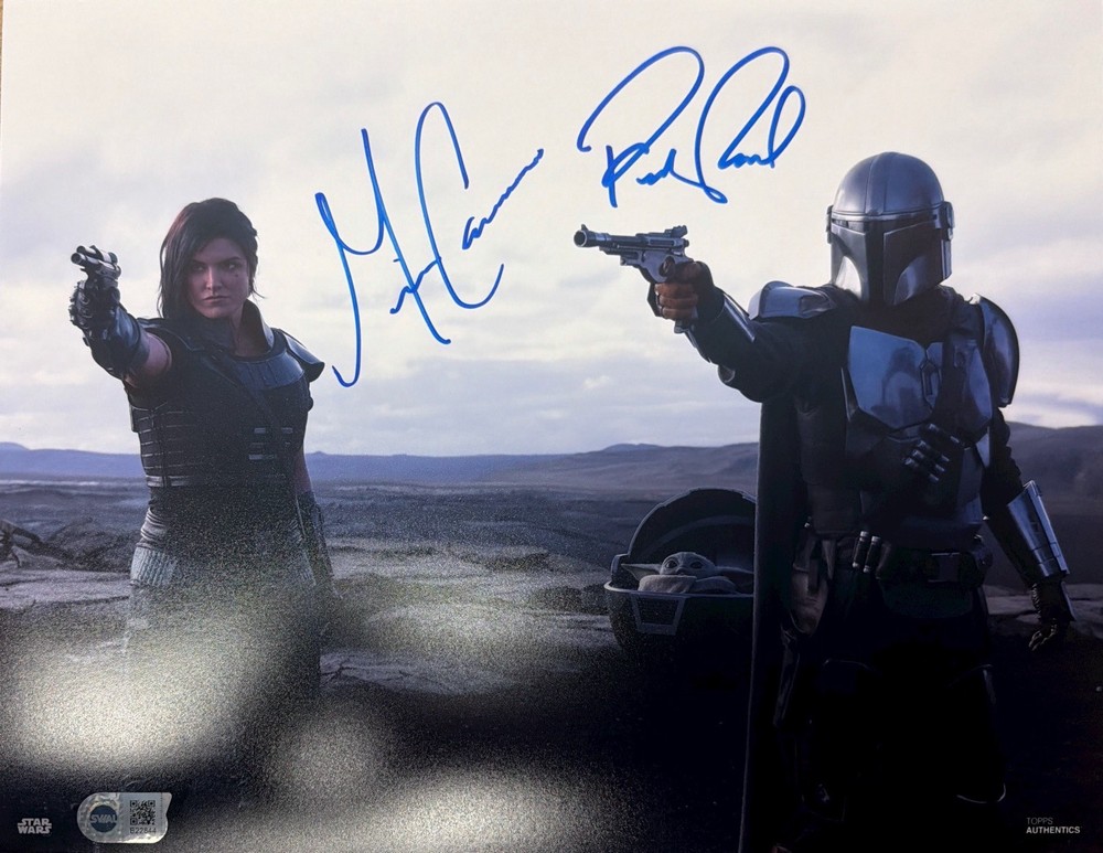 Pedro Pascal Gina Carano Signed Mandalorian Star Wars 11x14 SWAU Witness