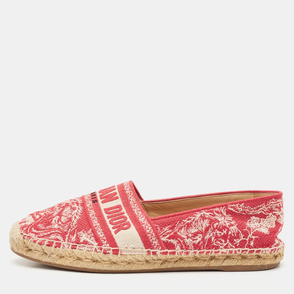 Dior White Red Embroidered Canvas Granville Espadrille Flats Size 39