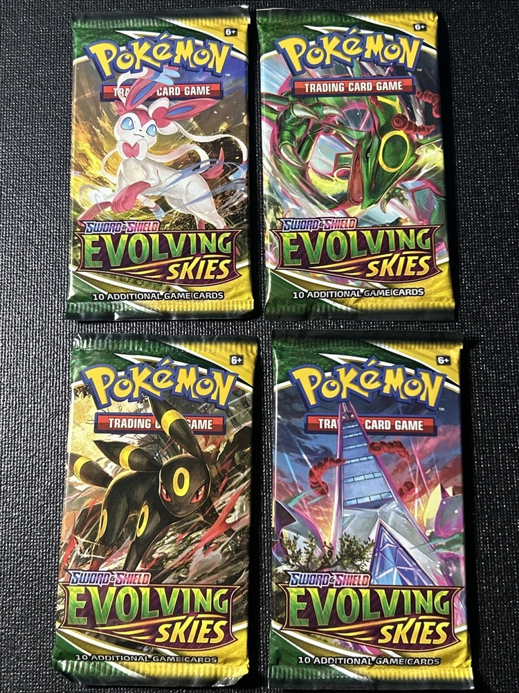 Pokémon Evolving Skies Booster Pack Lot (4x) Sealed Full Pack Art Set