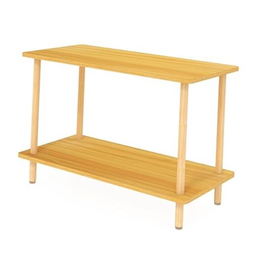 2-Tier Solid Wood Side Table with Storage, 31.5x15.8x21 Inches