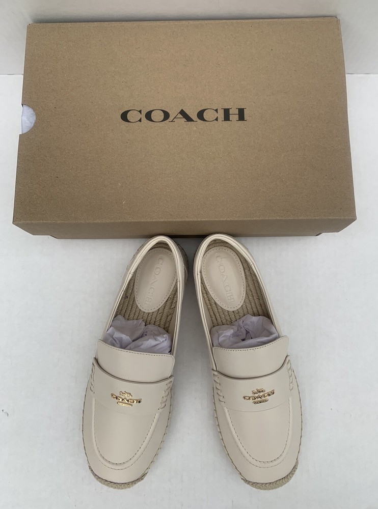 COACH Womens Size 7B Lockup White Loafer Espadrille Shoes